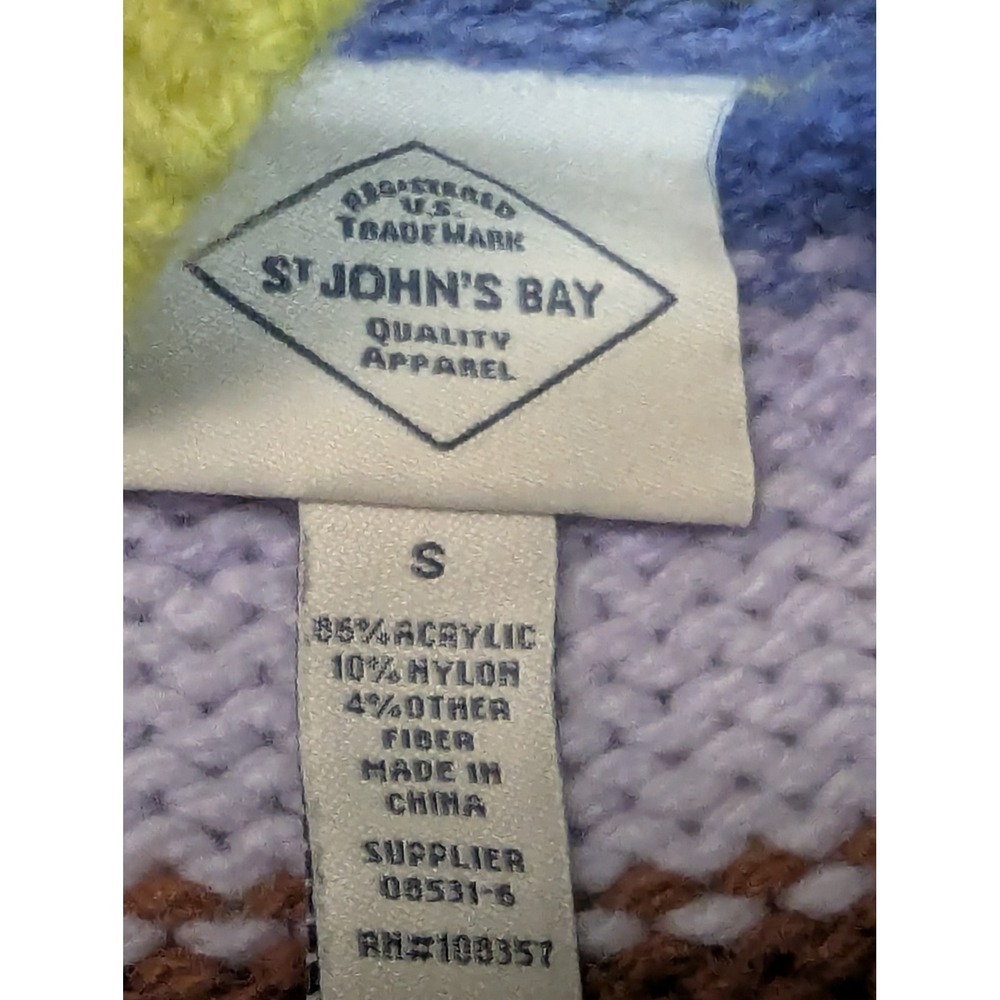 St. John's Bay Striped Cable Knit Sweater Small Multi-Color Crewneck Vintage Y2K - Picture 4 of 13